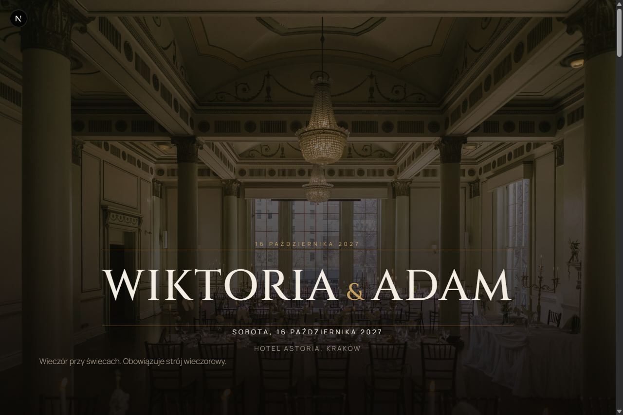 Podgląd strony ślubnej w motywie Noir